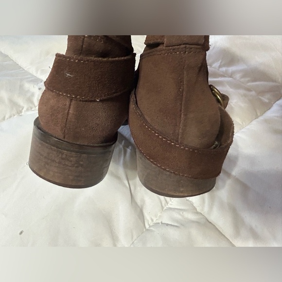 Garnet Hill Brown Suede Ankle Bootie Made in Italy Women Size 10 Leather Harness - Picture 4 of 8